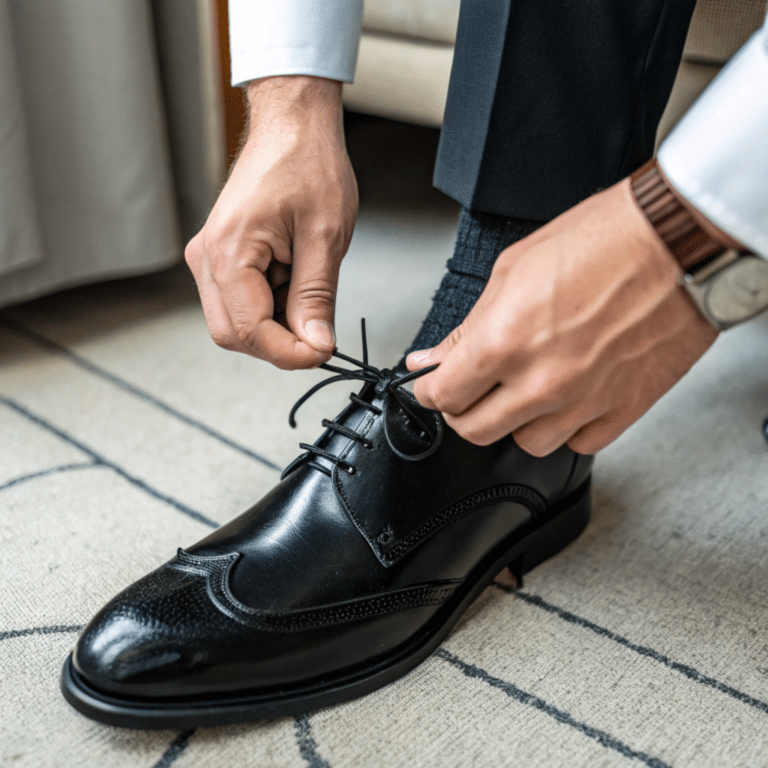 Une personne fait ses lacets