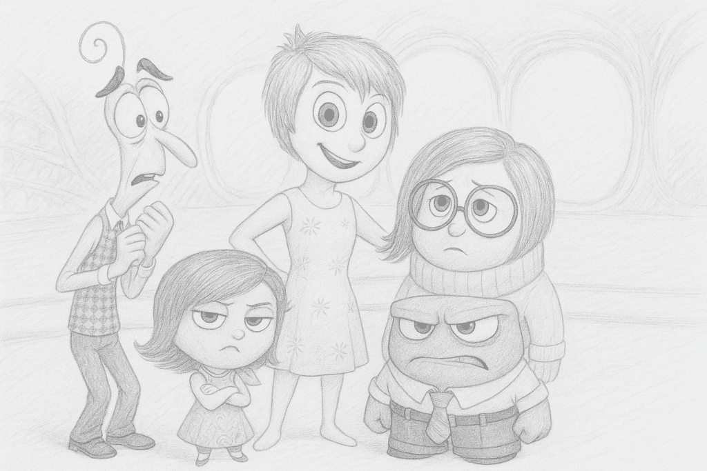 UneAutreVoix-Emotions-Pixar - Une Autre Voix Les personnages de Vice-Versa dessinés