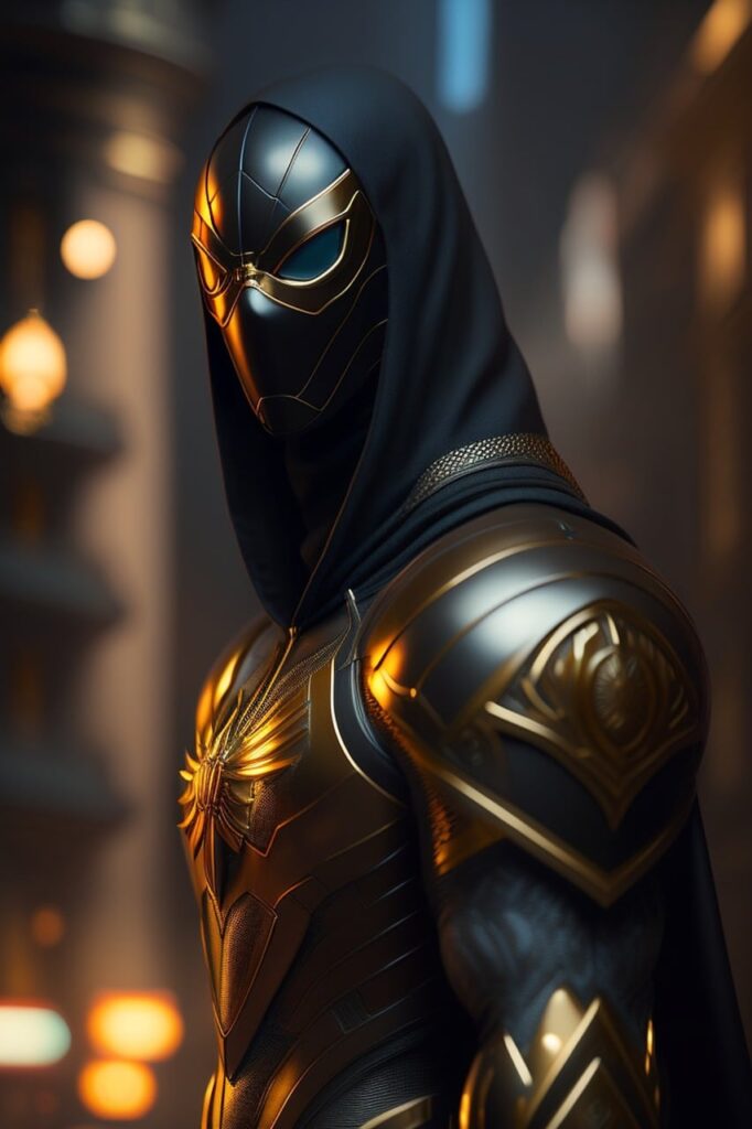un super héros masqué noir et doré