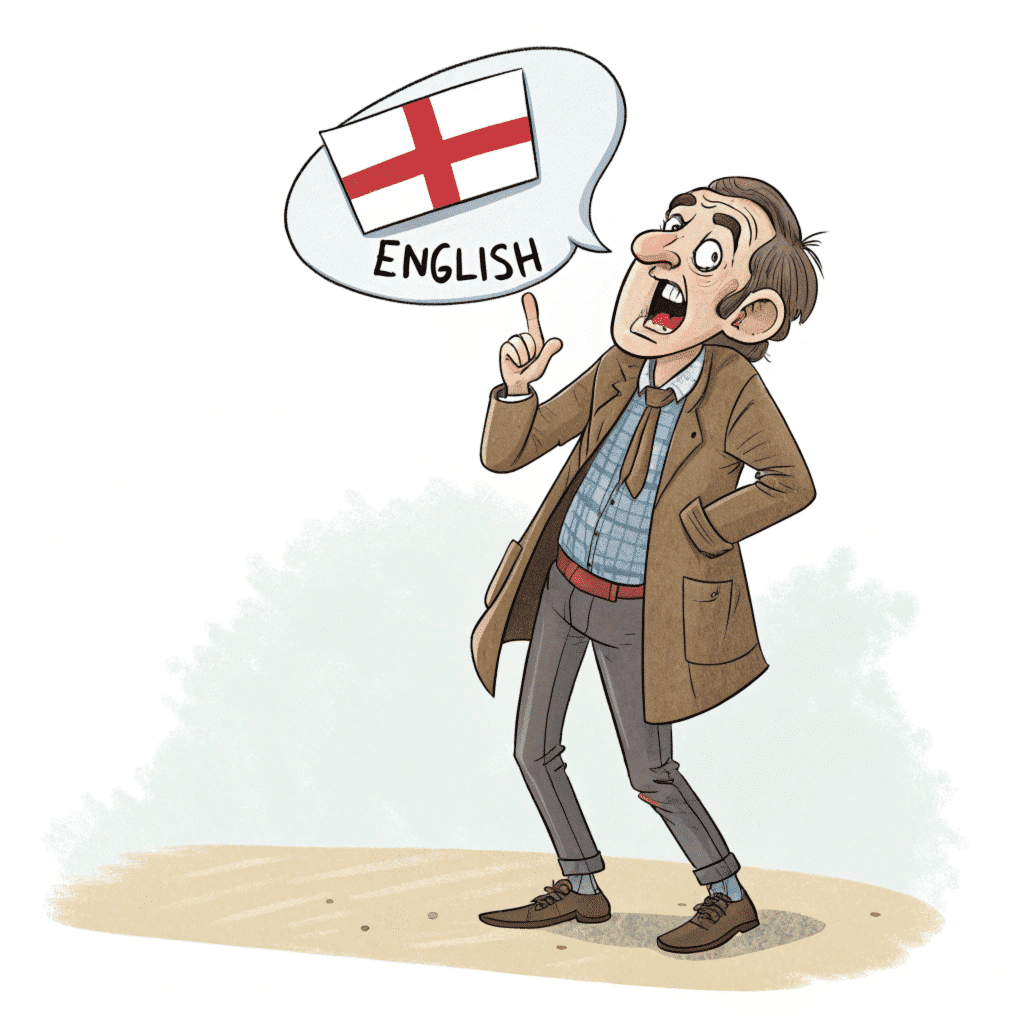 Une caricature d'un homme qui parle anglais