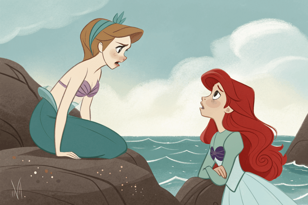 Ariel du livre d'Andersen regarde Ariel de Disney