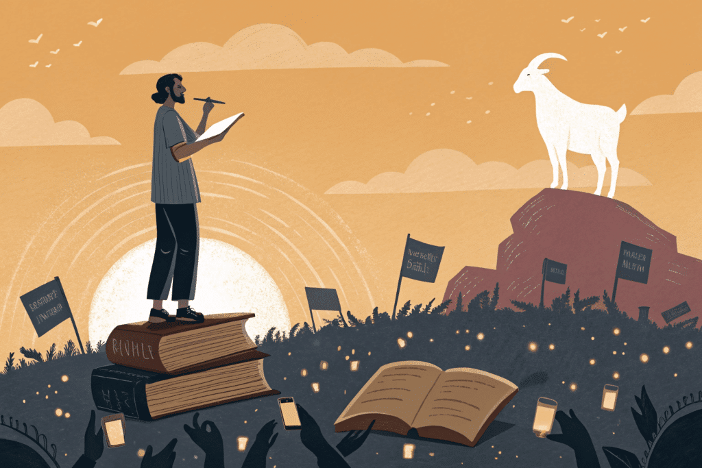 Un dessin dystopique du bouc émissaire littéraire