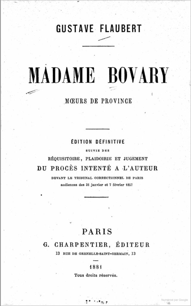 La page de garde du livre Madame Bovary par Flaubert