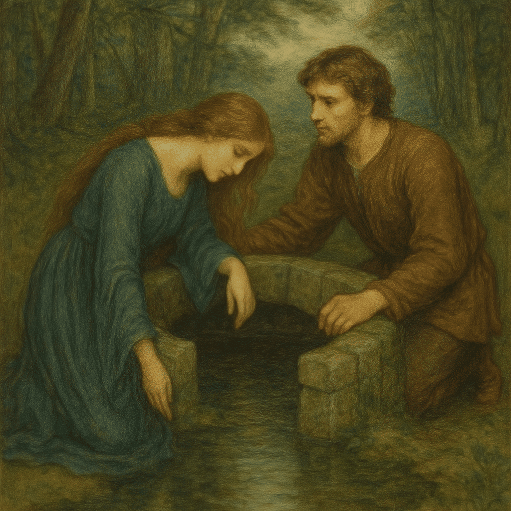 Deux personnages autour d'un puits