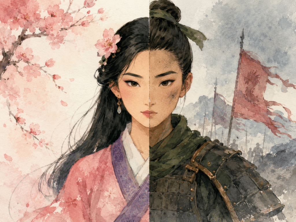 Le personnage de Mulan avec ses deux personalités
