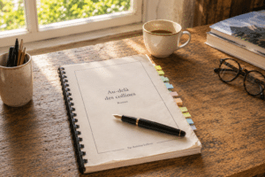 Un manuscrit qui a été lu par la maison d'édition posé sur une table.