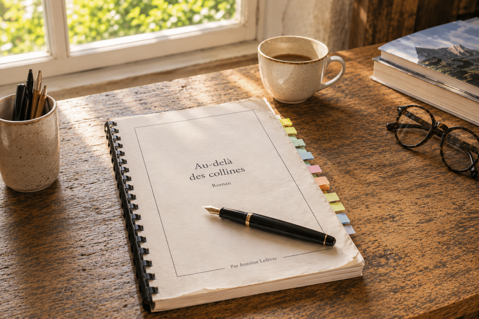 Un manuscrit qui a été lu par la maison d'édition posé sur une table.